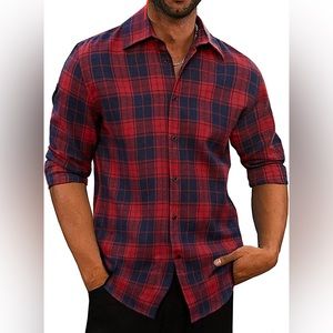 JMIERR Mens Long Sleeve Button-Down Plaid Shirts Casual Cotton Flannel Shirt